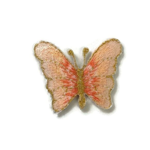 Small Peach Butterfly Embroidered Patch - Picture 3 of 3